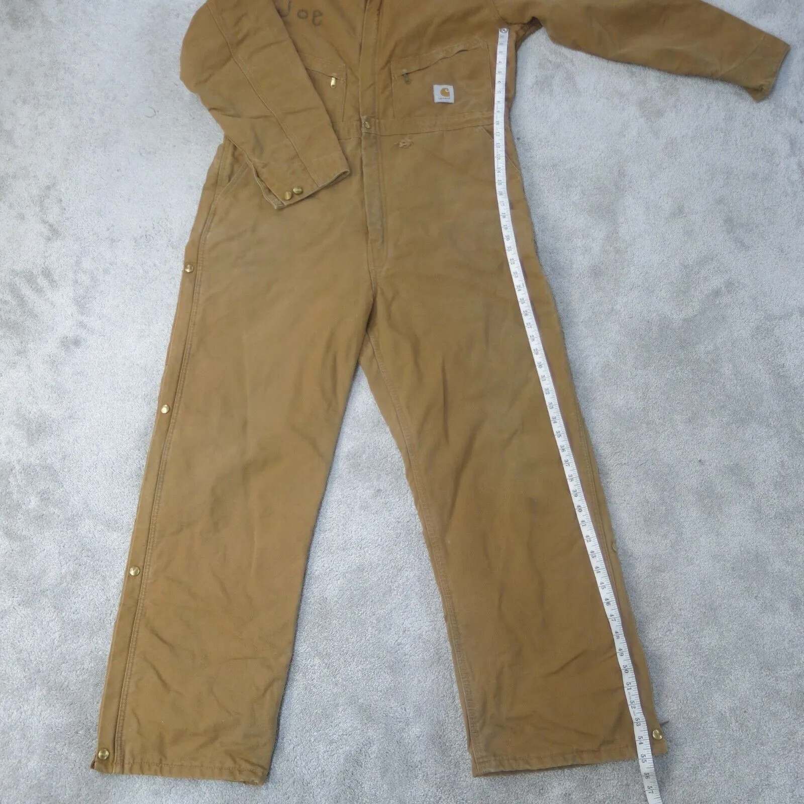 Carhartt Coverall Jumpsuit Mens 46T Brown Insulated Workwear 100% Cotton Logo