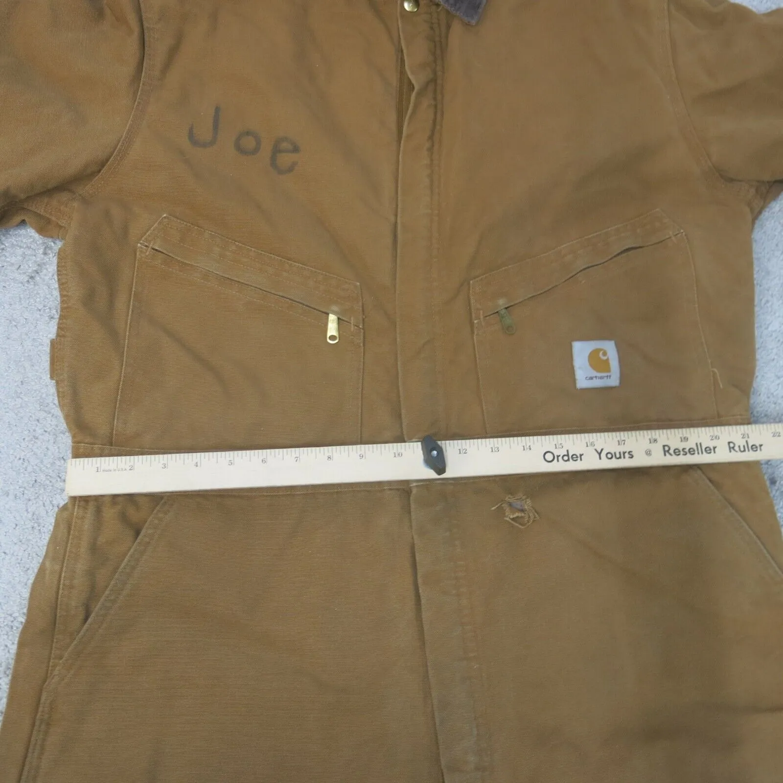 Carhartt Coverall Jumpsuit Mens 46T Brown Insulated Workwear 100% Cotton Logo