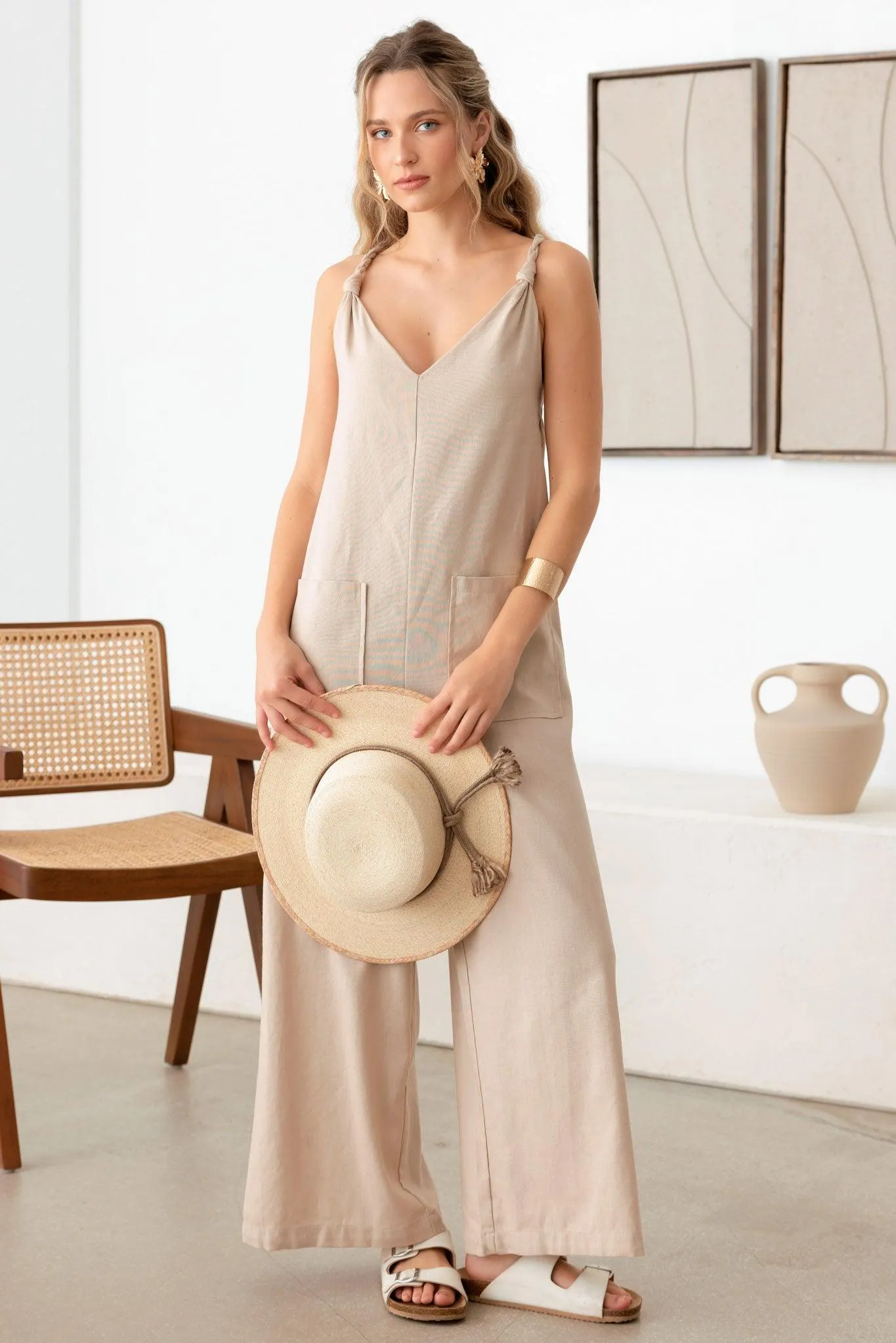 Casual Lose Sleeveless Rope Strap Halter Jumpsuit