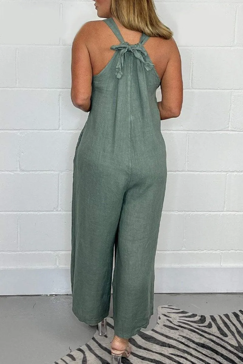 Casual solid color lace-up jumpsuit