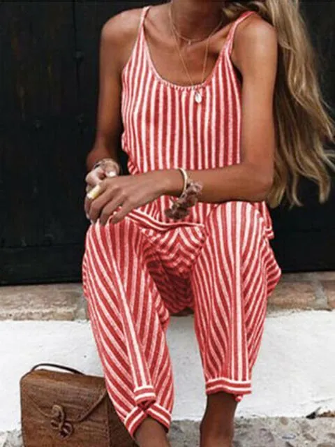 Casual Stripes Spaghetti Strap Jumpsuit