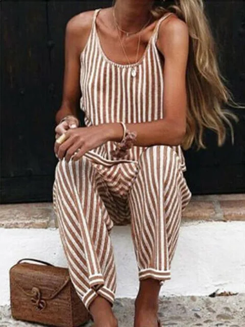 Casual Stripes Spaghetti Strap Jumpsuit