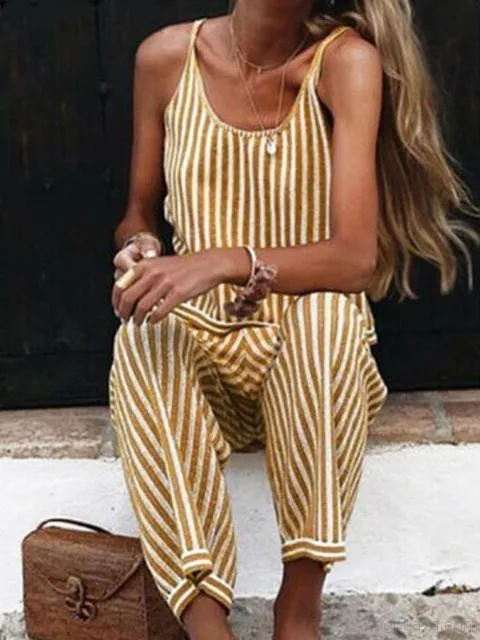 Casual Stripes Spaghetti Strap Jumpsuit