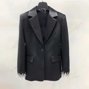 Causal Minimalist Blazers For Women Notched Collar Long Sleeve Patchwork Embroidered Flares Blazer Female Fashion