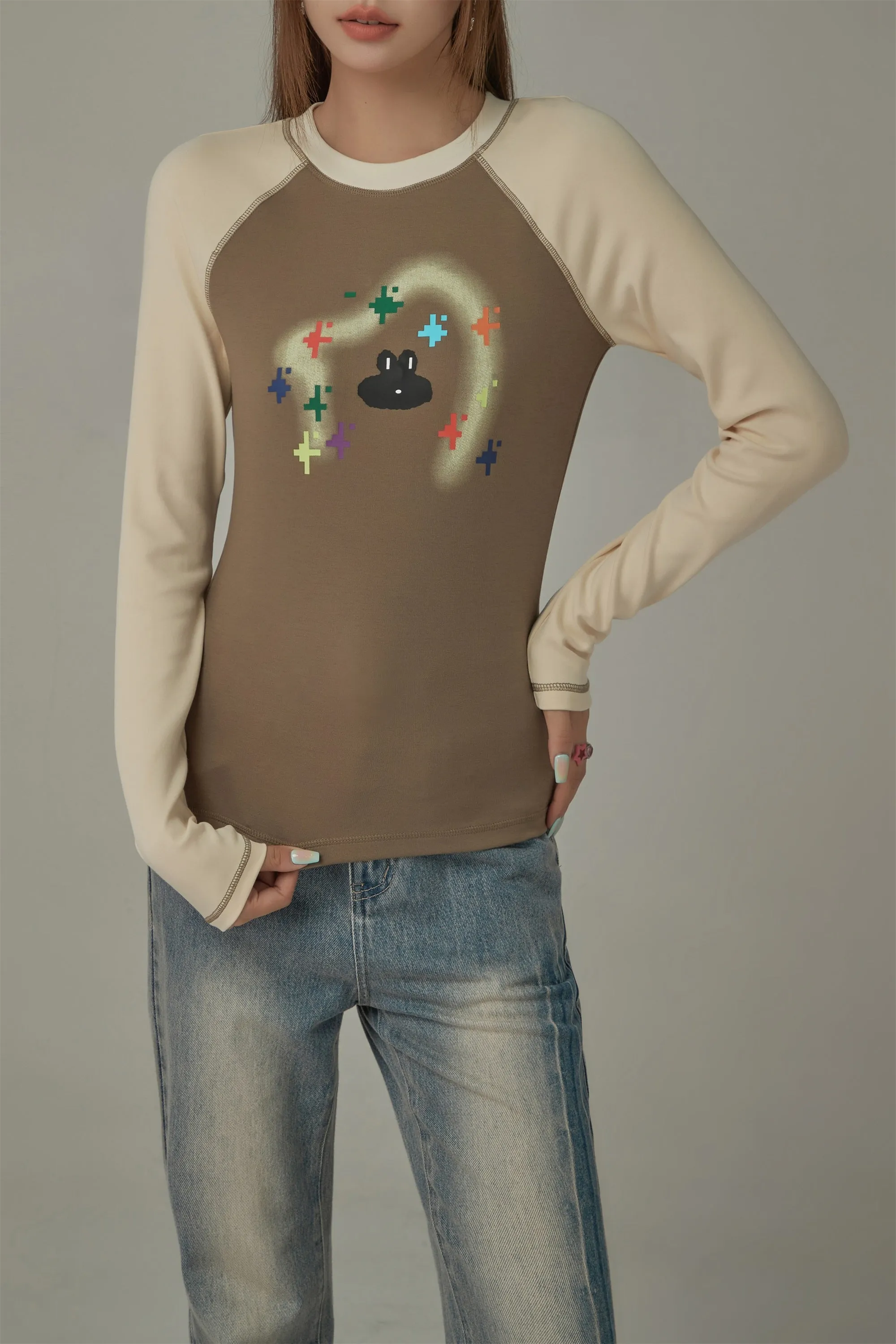 Character Pixel Stars Color Long Sleeve T-Shirt