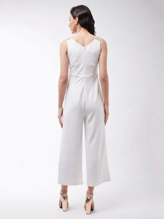 Charming White Solid Bling and Sparkly Jumpsuit For Women