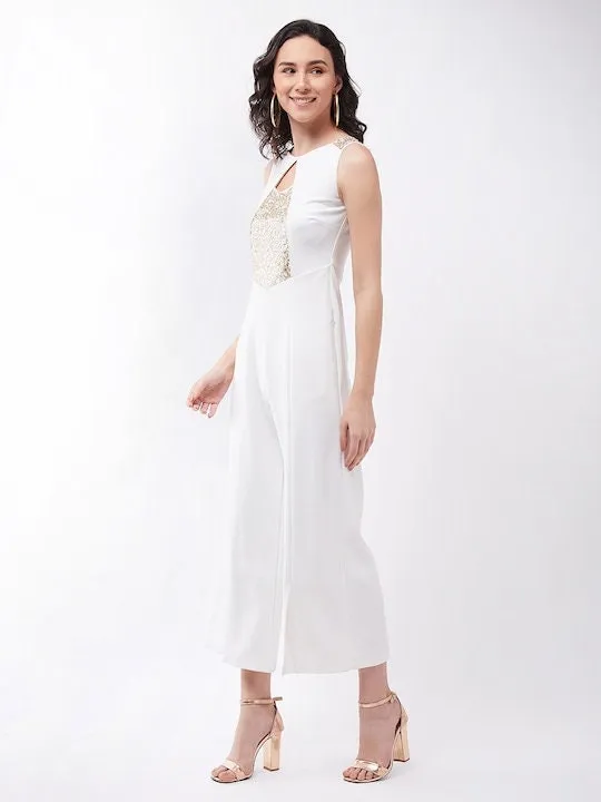 Charming White Solid Bling and Sparkly Jumpsuit For Women