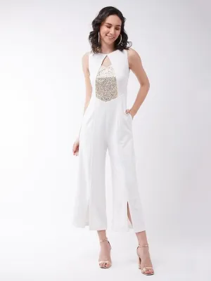 Charming White Solid Bling and Sparkly Jumpsuit For Women