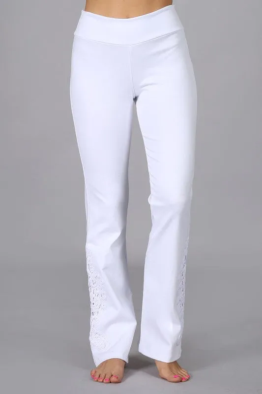 Chatoyant Slimming Bootcut Crochet Lace Ponte Pants - White