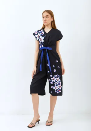 CHERRY BLOSSOM Embroidery Black Jumpsuit