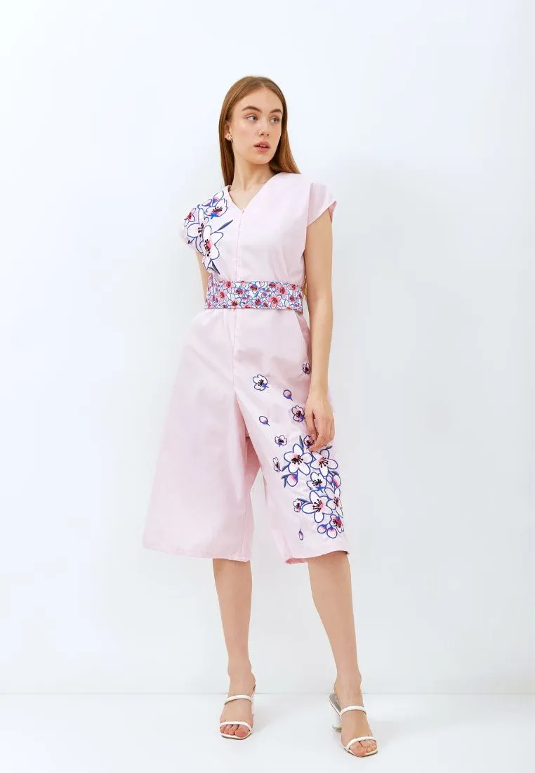 CHERRY BLOSSOM Embroidery Pink Jumpsuit