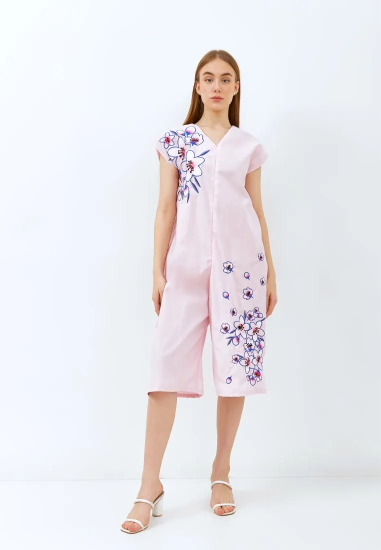 CHERRY BLOSSOM Embroidery Pink Jumpsuit