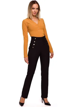 Chic High-Waisted Women's Trousers with Stylish Decorative Press-Studs