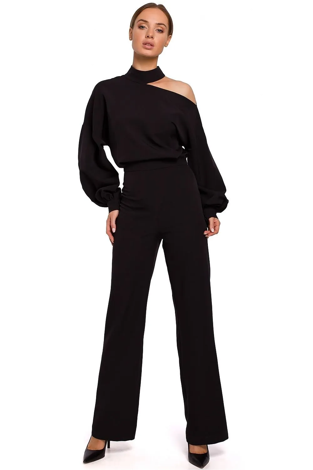 Chic Long Sleeve Jumpsuit with Slit Accent