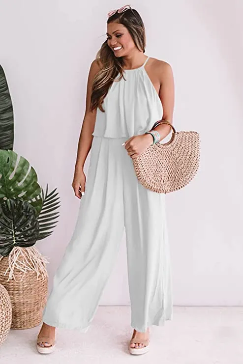 Chic Pink Sleeveless Summer Wide Leg Jumpsuit