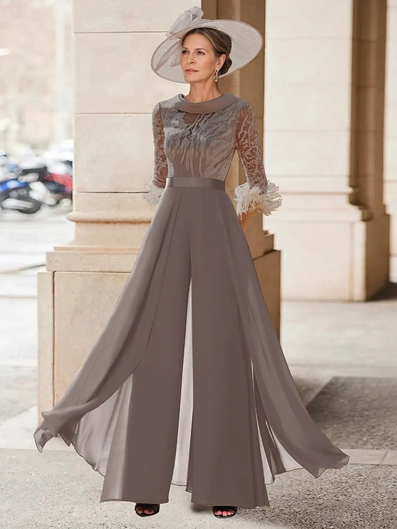 Chic Vintage-Inspired Jumpsuit for Mother of the Bride - Elegant Beach Wedding Attire with Feathered Sequin Accents