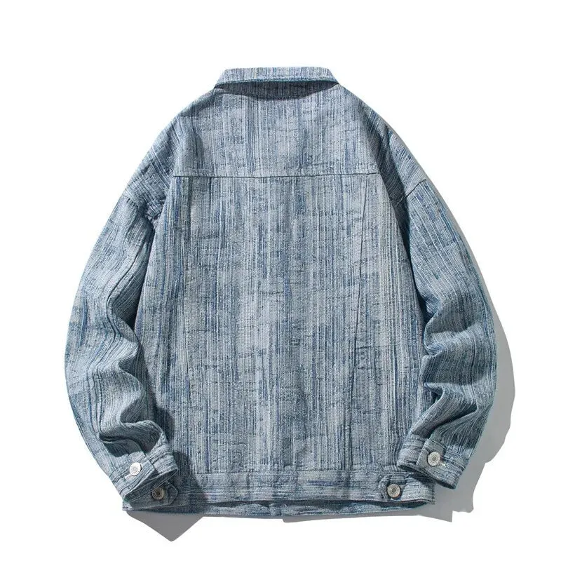 Chicmy-Spring Men Lapel Denim Coat Jacquard patter Fashion Washed denim jacket Motorcycle Jeans Jacket Hommes loose Cotton Casual Coats