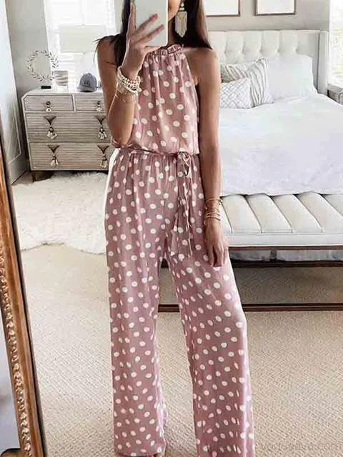 Chiffon Seeveless Tank Polka Dot Jumpsuit