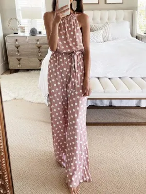 Chiffon Seeveless Tank Polka Dot Jumpsuit