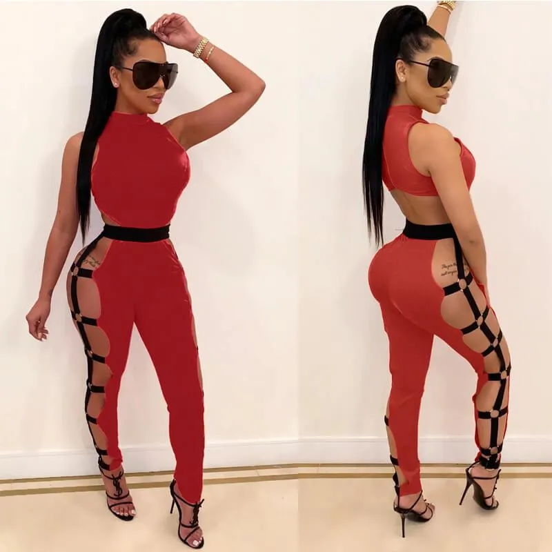 Cold Shoulder Cutout High Waist Skinny Jumpsuits