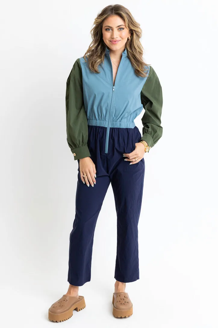 Color Block Zip Performance Jumpsuit