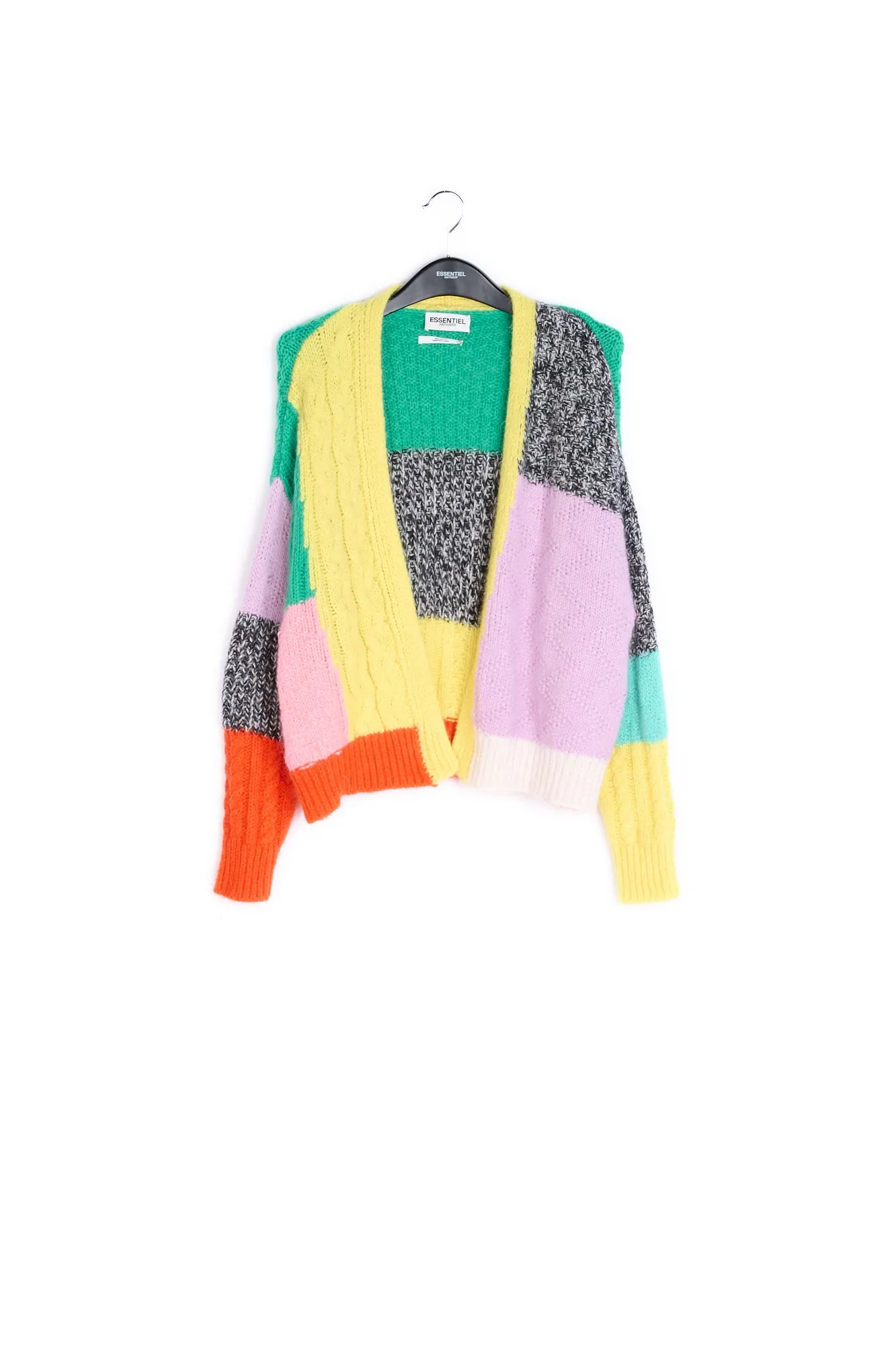 Colorful patchwork knit cardigan