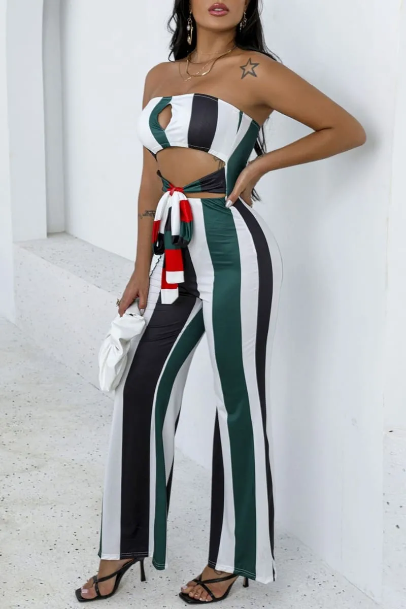 Colorful Stripped Cut Out Flare Jumpsuit