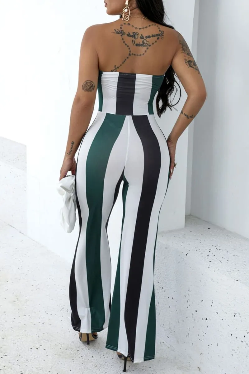 Colorful Stripped Cut Out Flare Jumpsuit