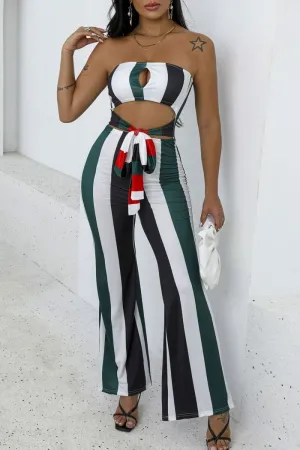 Colorful Stripped Cut Out Flare Jumpsuit