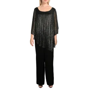 Connected Apparel Womens Plus Metallic Cold Shoulder Jumpsuit