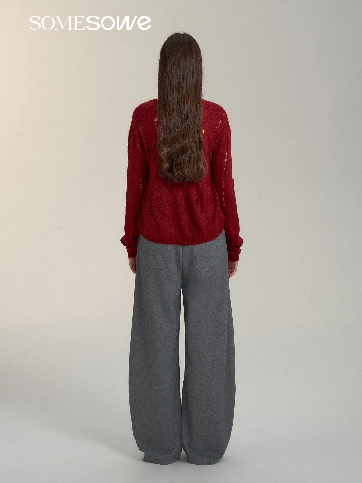 Contrast Drawstring Wide-leg Pants In Gray