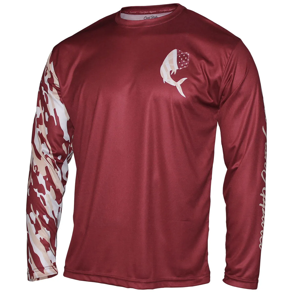 Cool Fish Apparel Men's Florida State Flag Fish Design Long Sleeve Performance T-shirt - Garnet