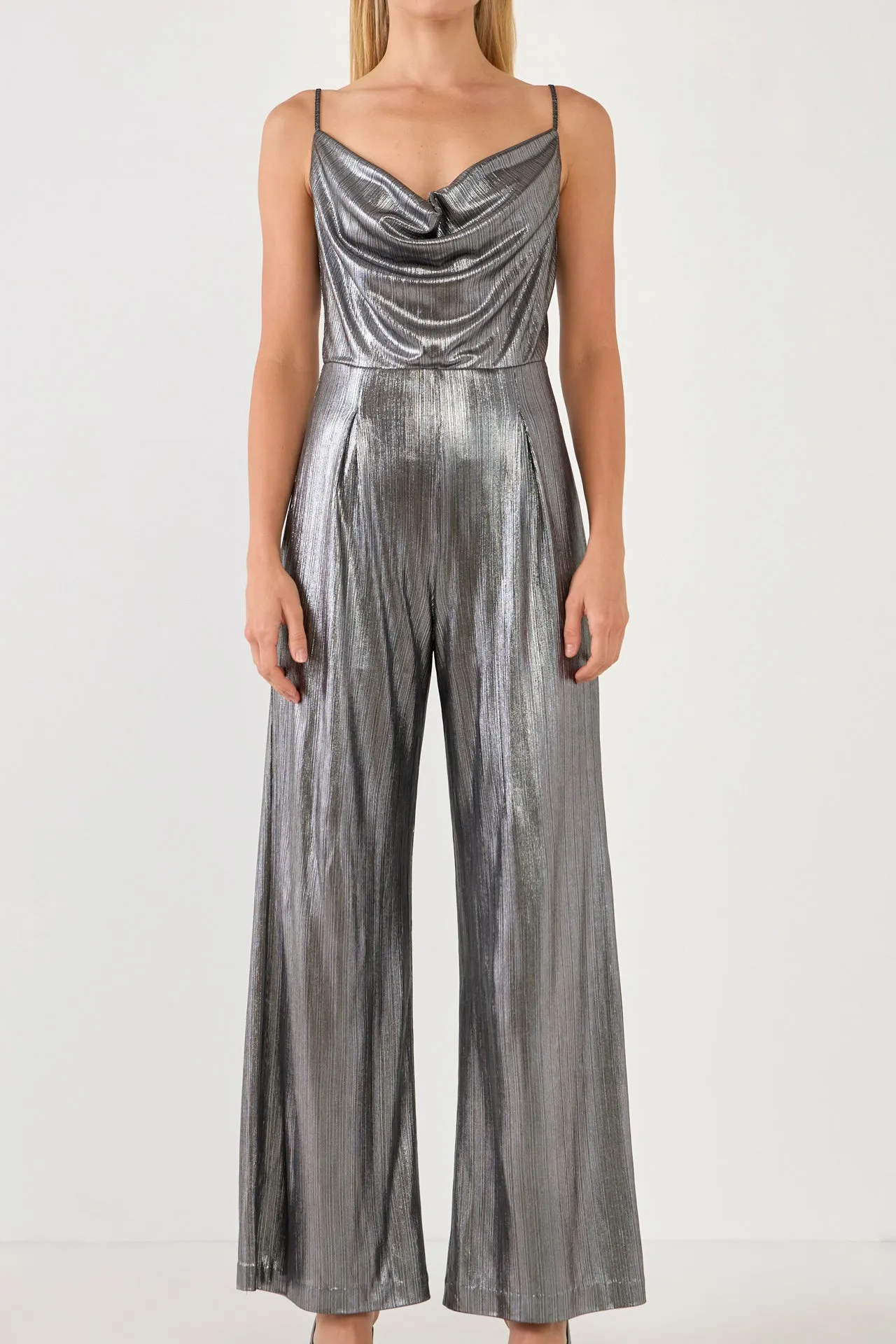 Cowl Neck Cami Bodice Metallic Jumpsuit