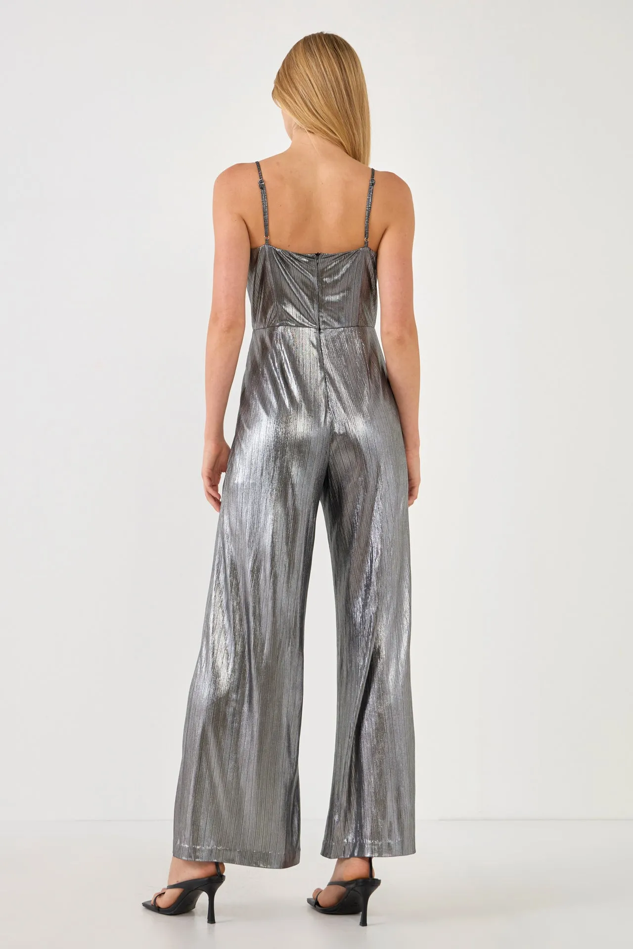 Cowl Neck Cami Bodice Metallic Jumpsuit