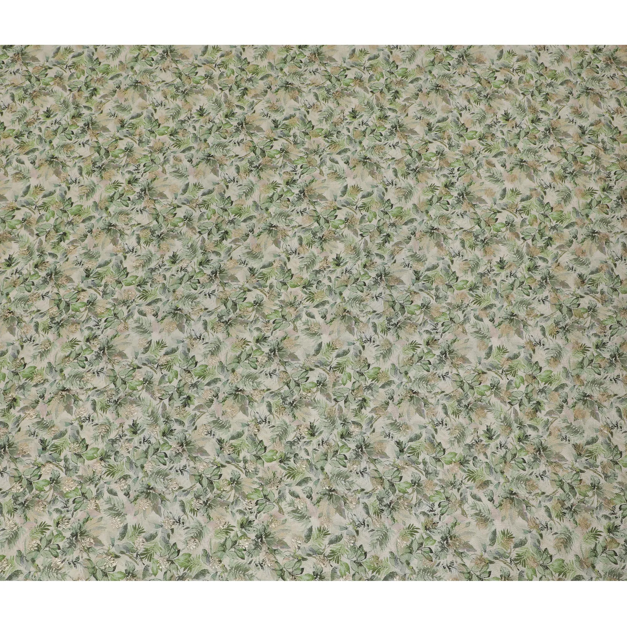 Cream & Green Leafy Viscose Digital Printed Fabric - Soft & Lightweight, 110 cm Width-D20260