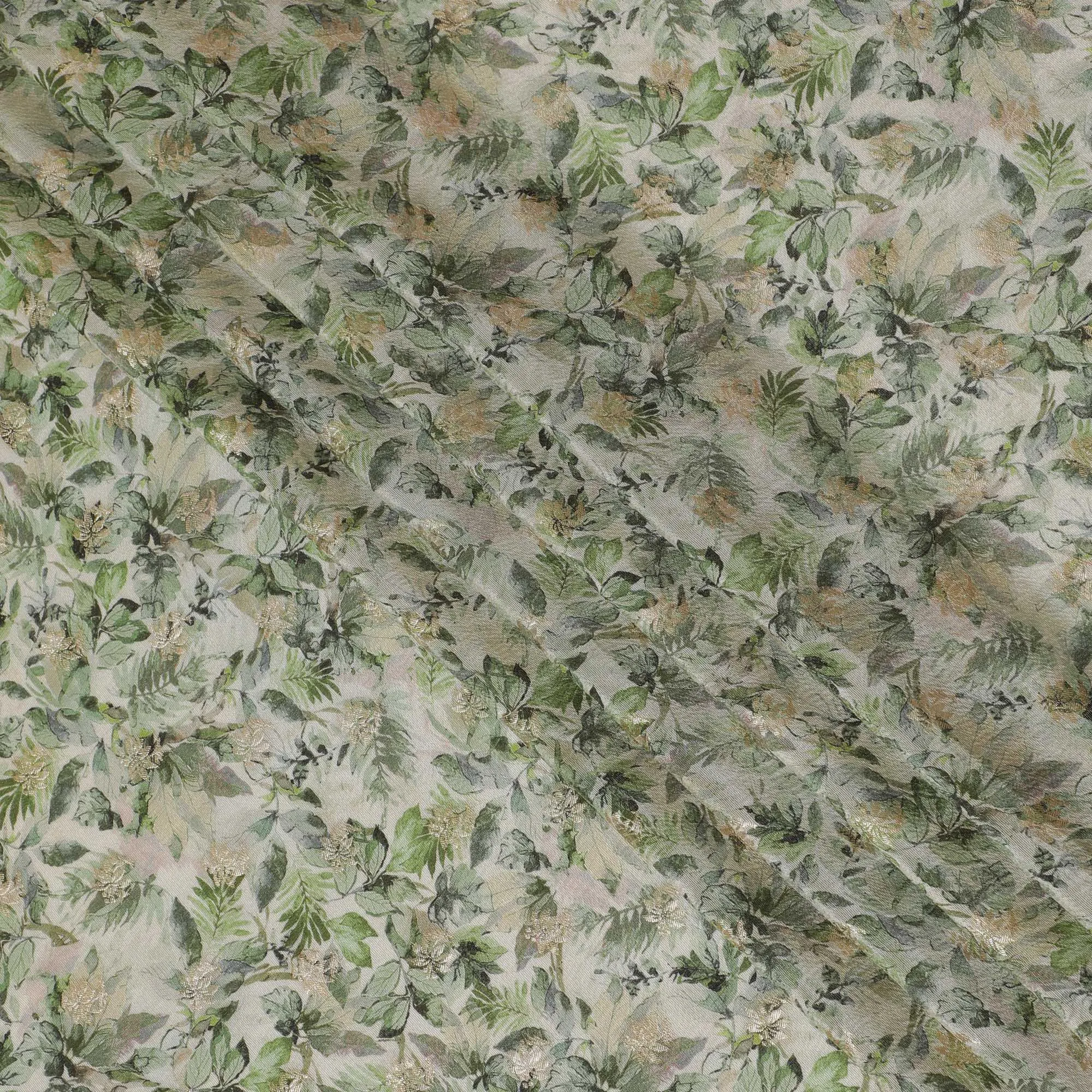 Cream & Green Leafy Viscose Digital Printed Fabric - Soft & Lightweight, 110 cm Width-D20260