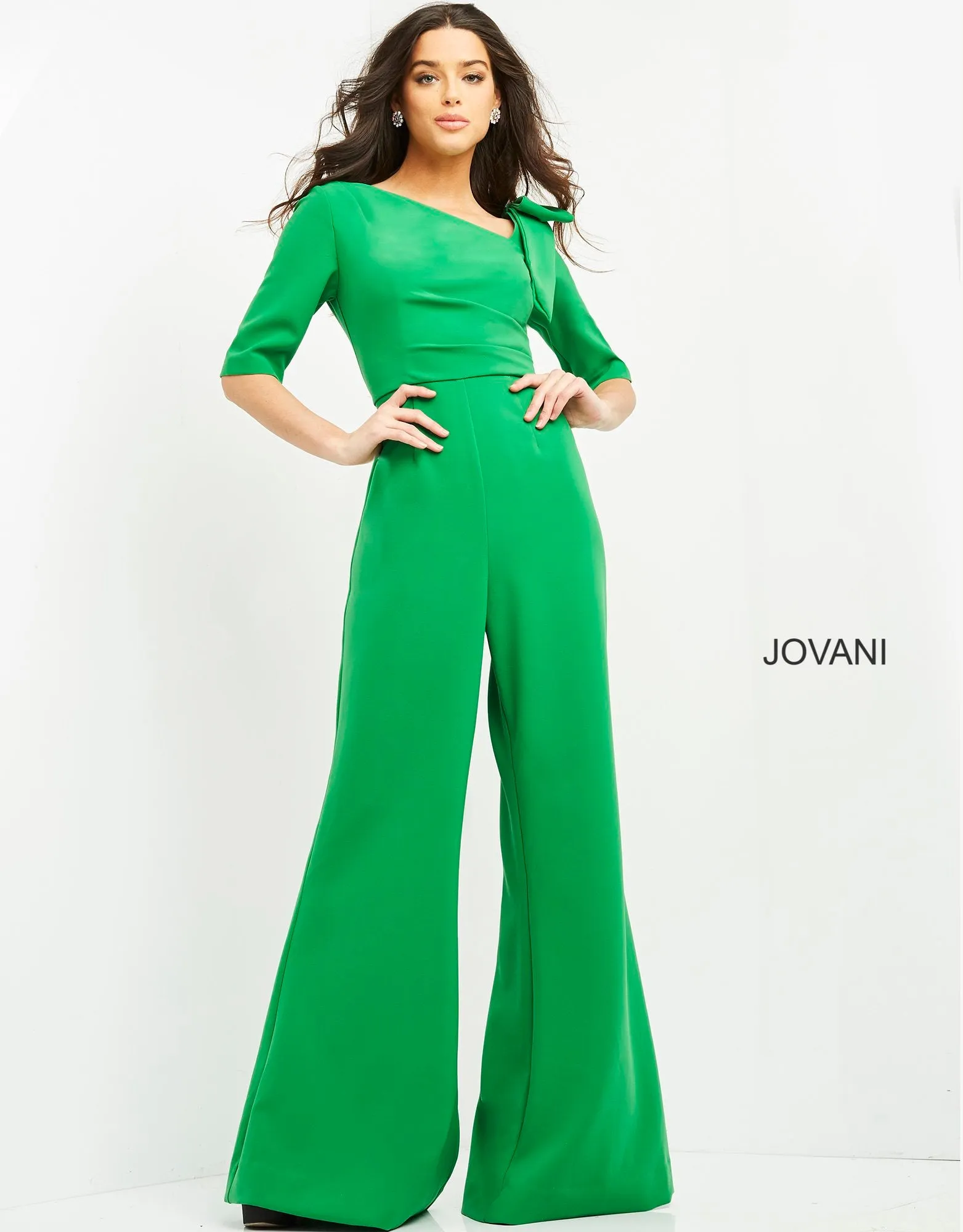 Crepe Mid-Sleeve Bow Jumpsuit by Jovani 04284