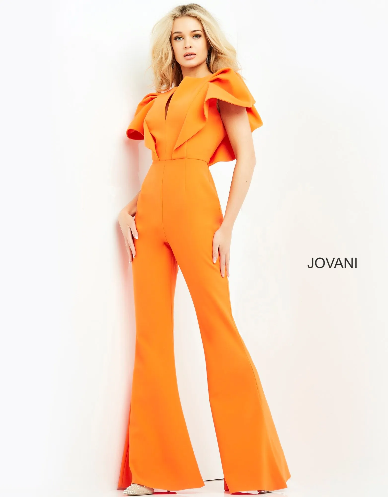 Crepe Short Sleeve Jumpsuit by Jovani 00762