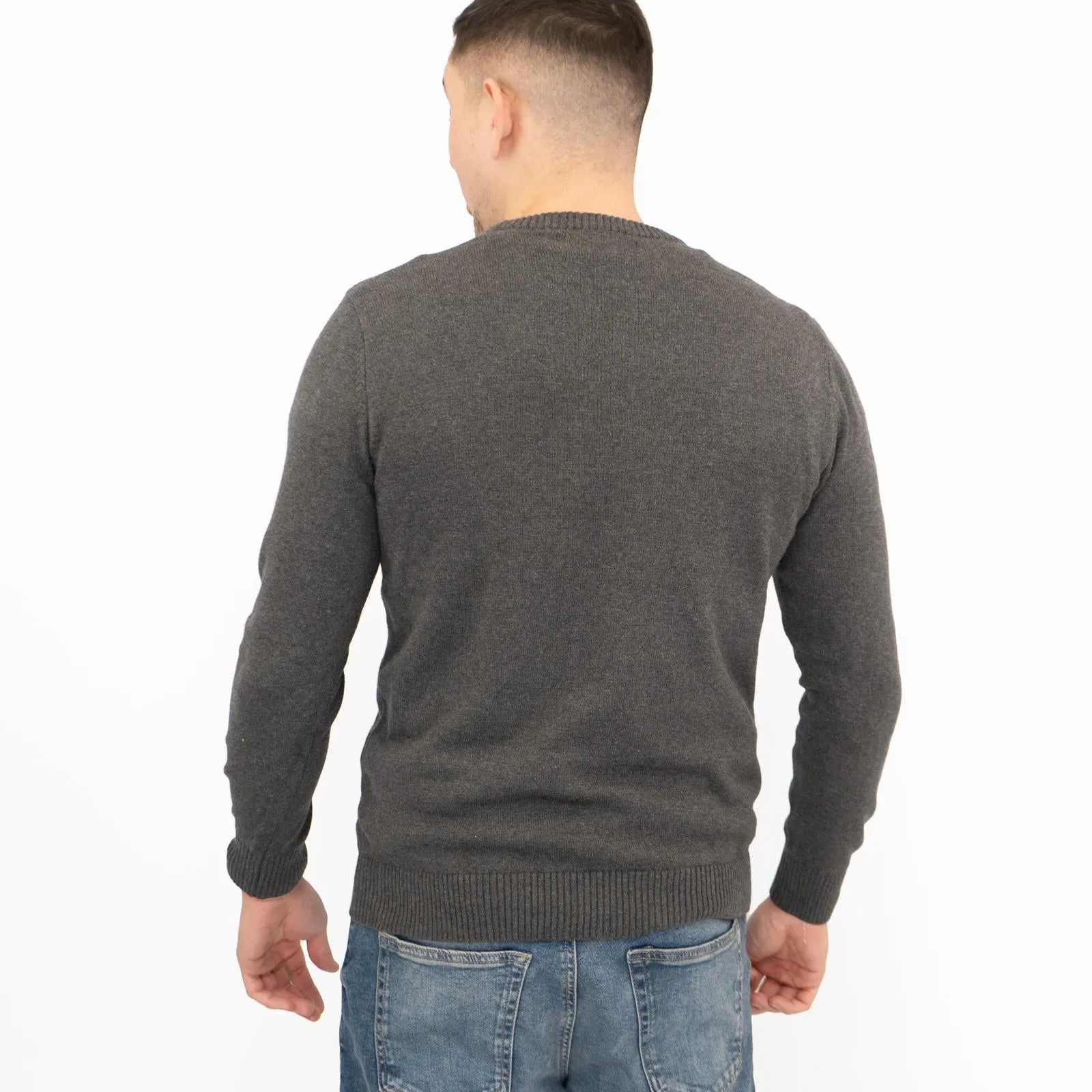 Crew Clothing Mens Rib Knitted Jumper Long Sleeve Dark Grey