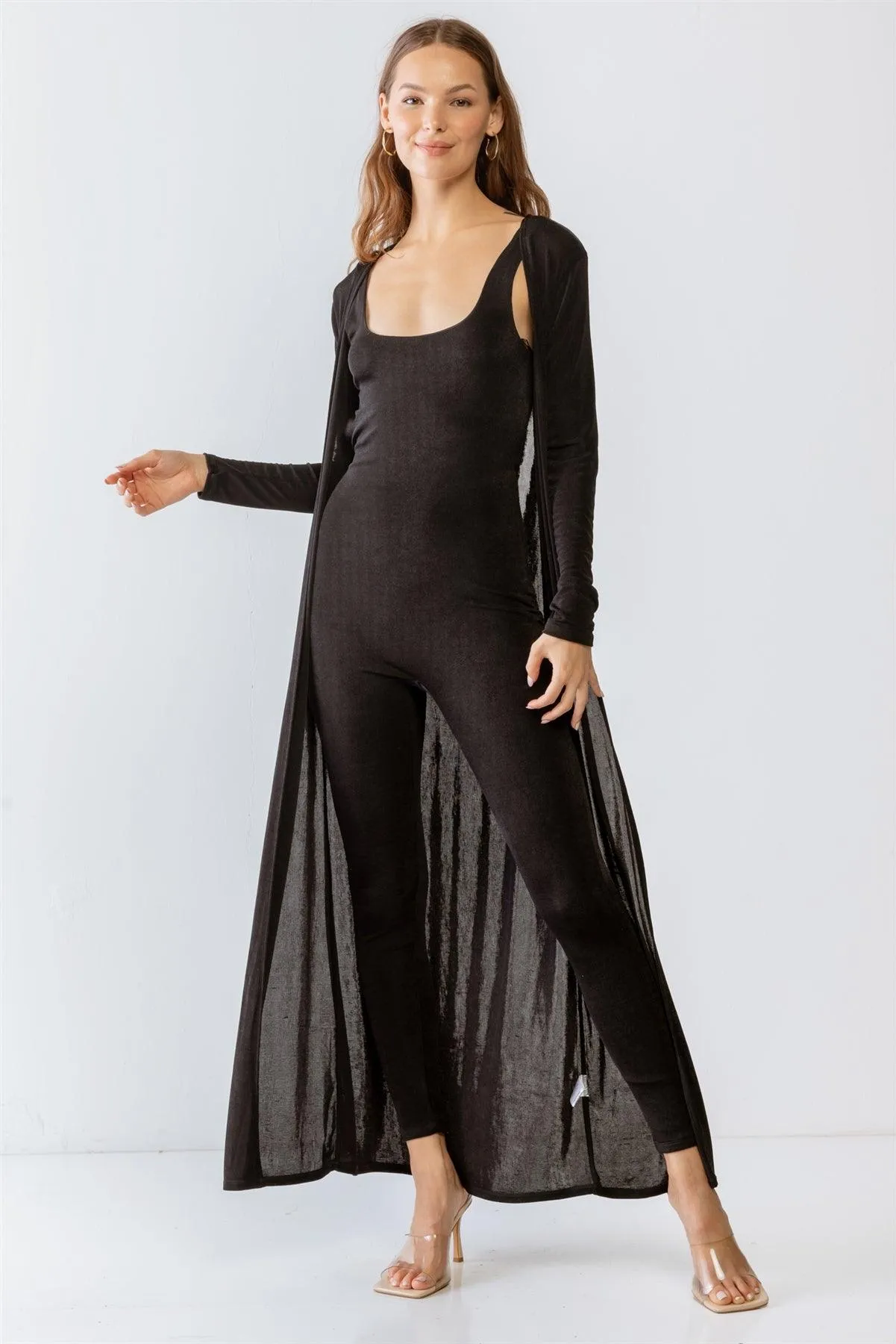 Cut-Out Slim Fit Jumpsuit & Long Sleeve Cardigan Set