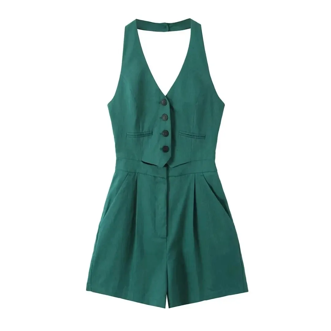 Daily Choice Green Halter Vest Romper