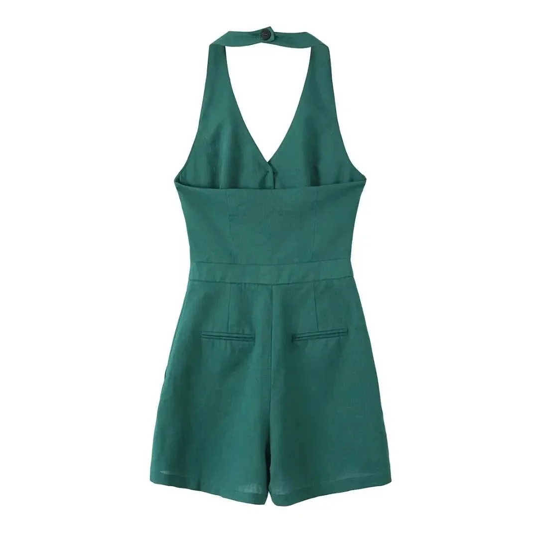 Daily Choice Green Halter Vest Romper