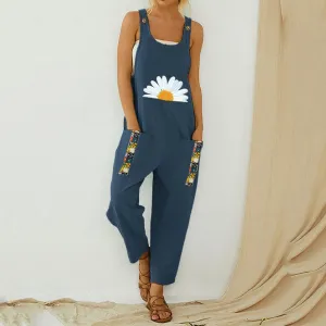 daisy fish printed patchwork jumpsuit