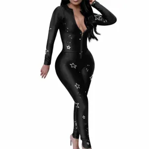 Dark Pentagram Print Sexy Zipper Skinny Jumpsuit