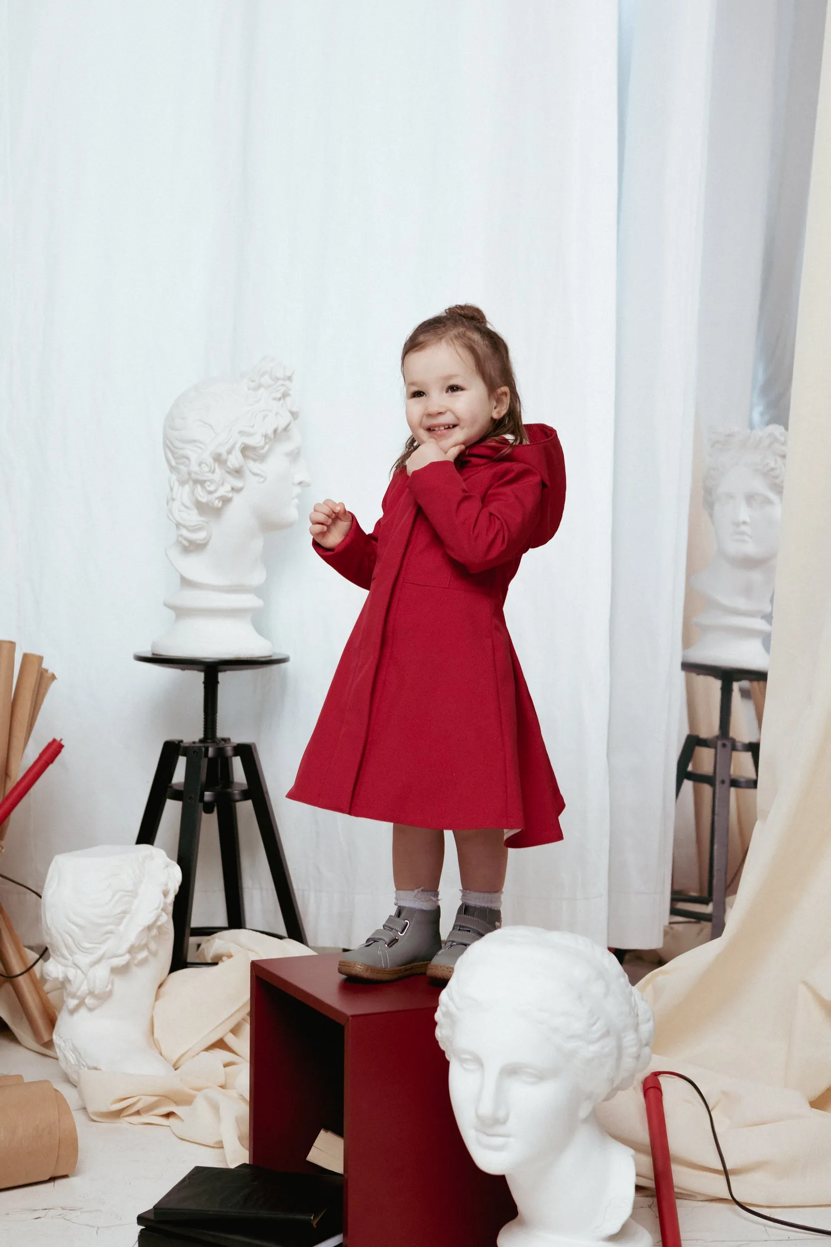 Dark Red Flared Coat for Girls | 'Scarlet Red'