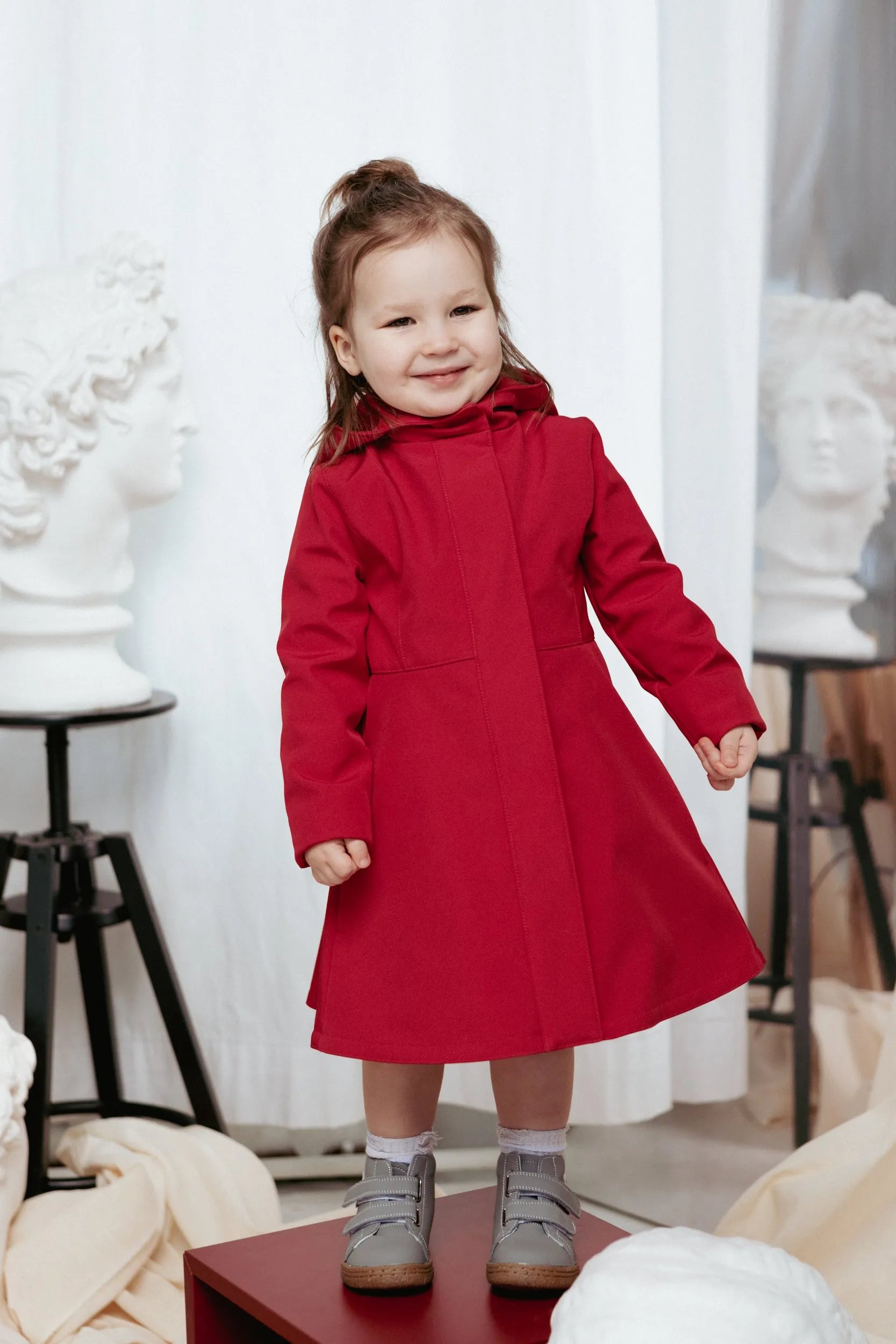 Dark Red Flared Coat for Girls | 'Scarlet Red'