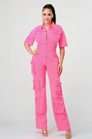 DENIM CARGO JUMPSUIT