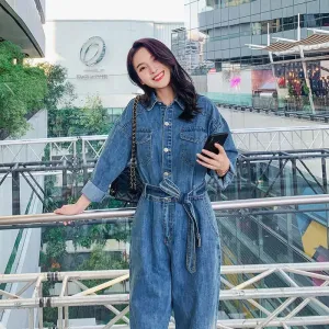 Denim Jumpsuit for Women: Stylish Long Sleeve Casual Overall