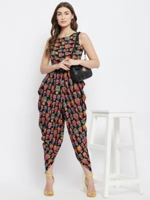 Designer Owl Print Indian Dhoti Jumpsuit For Women