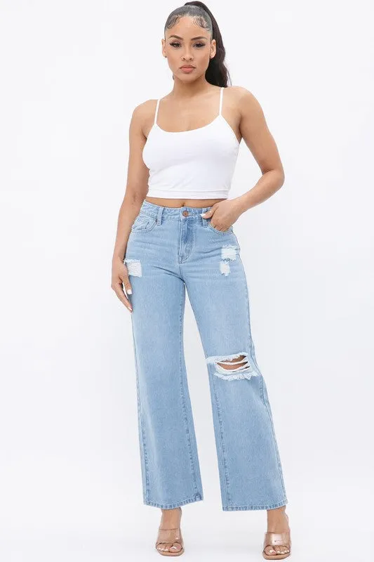 DISTRESS KNEE FLARED JEANS